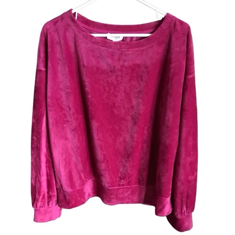 Umgee Size L velour pink long sleeve pullover fur elbow pads New with tags